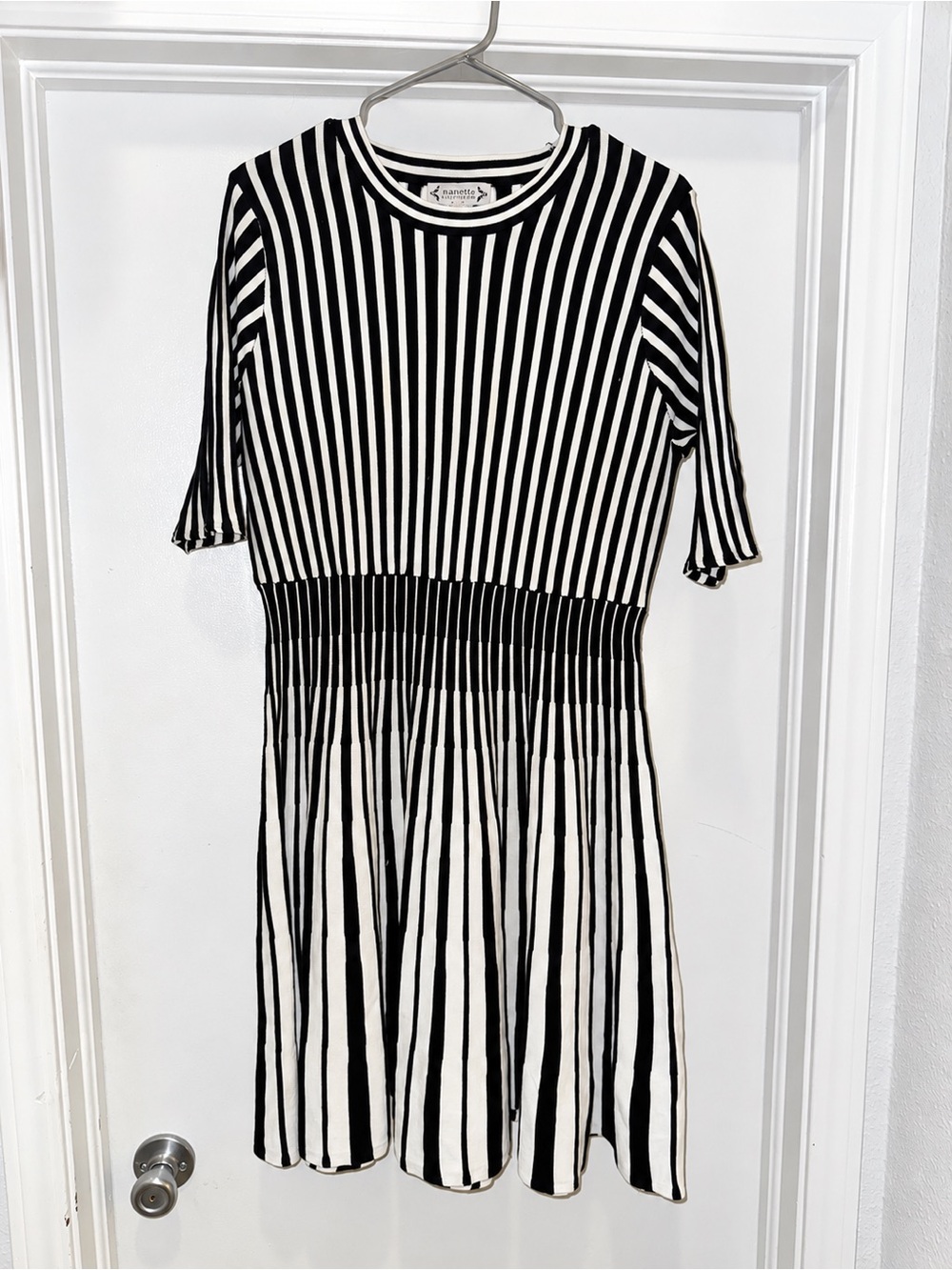 Nanette Lepore Black and White Striped Midi Dress